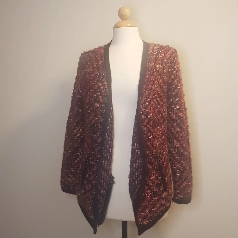 Anthropologie Vintage Moth Keavy jacquard waterfall   wool blend cardigan s…